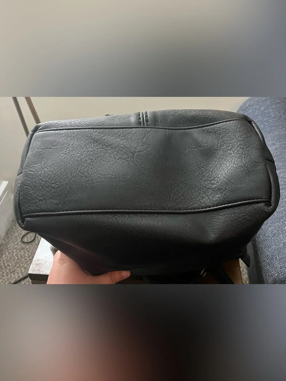 Black Leather Tote Bag with Front Zip Pocket